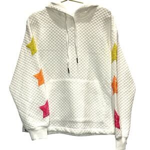 Mainstrip – Quilted Sequin Star Hoodie – White – Size Small